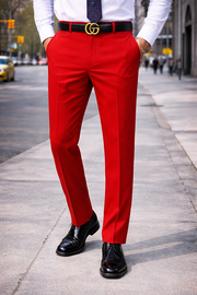RED SLIM FIT DRESS PANTS