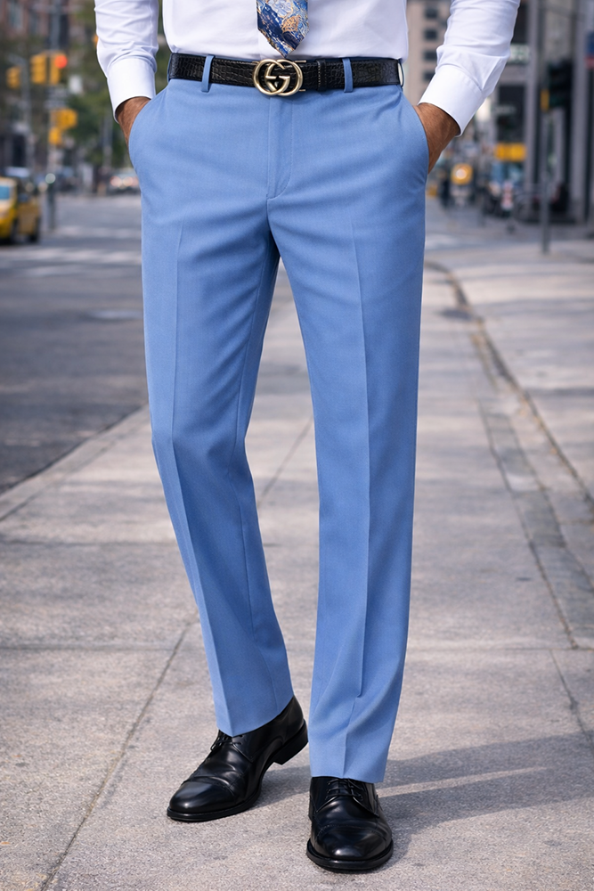 STEEL BLUE SLIM FIT DRESS PANTS