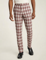 RED PLAID SLIM FIT DRESS PANTS