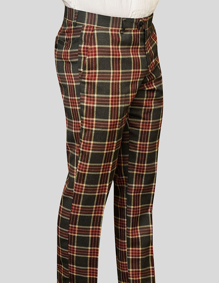 Dress Pants Burgundy Plaid Pants Mens Men's Designer Wool Pleated