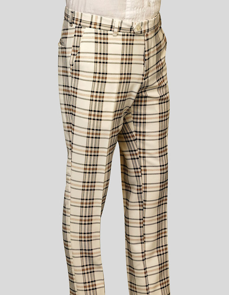 OFF WHITE PLAID SLIM FIT DRESS PANTS – Bachrach