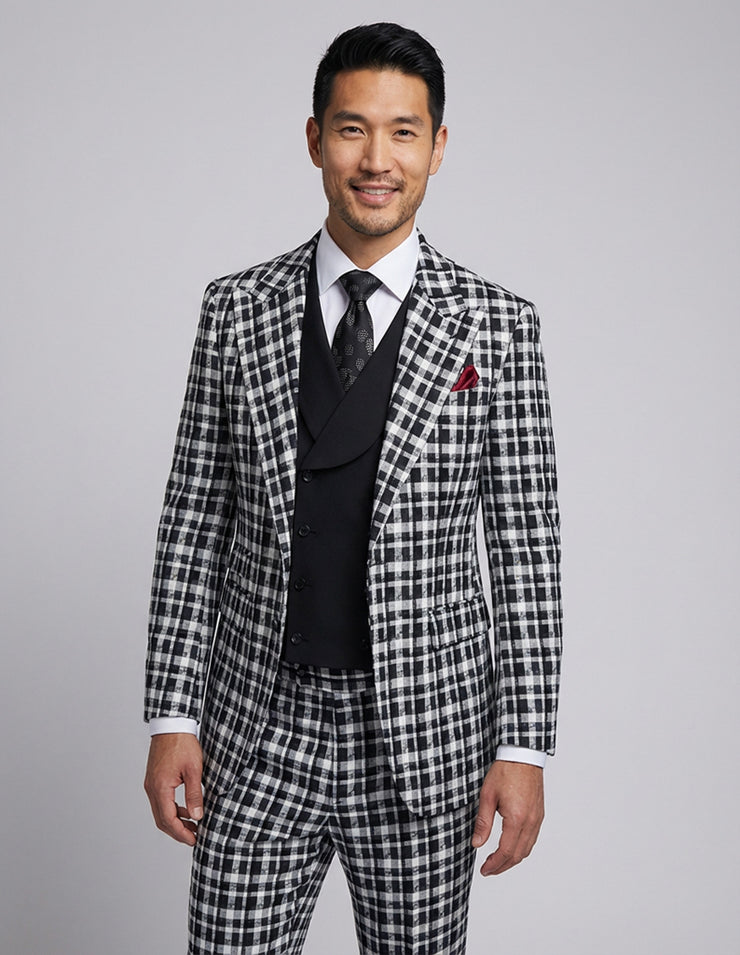 POMPEI 3 PC BLACK WHITE MODERN FIT SUIT