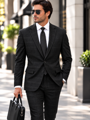 MT-109-BLACK-STATEMENT CONFIDENCE ITALIAN WOOL SUPER 200'S PLAID SUIT