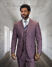 PUGILA-MAUVE STATEMENT 3PC ITALIAN PLAID WOOL SUIT