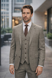 PUGLIA-TAN STATEMENT 3PC ITALIAN PLAID WOOL SUIT