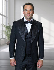 ROBERTO 3 PC BLACK RHINESTONE MODERN FIT LUXURY TUXEDO