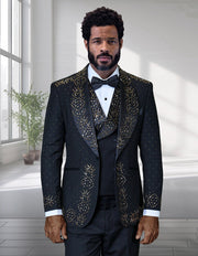 ROBERTO 3 PC GOLD RHINESTONE MODERN FIT LUXURY TUXEDO