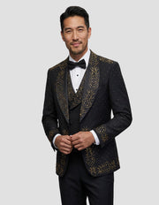 ROBERTO 3 PC GOLD RHINESTONE MODERN FIT LUXURY TUXEDO