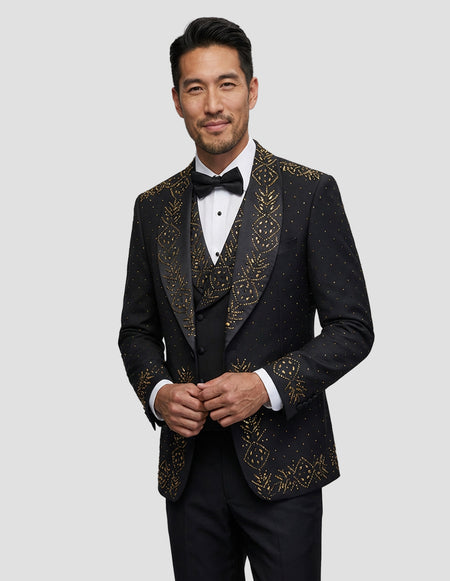 ROBERTO 3 PC GOLD RHINESTONE MODERN FIT LUXURY TUXEDO