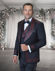 ROBERTO 3 PC RED RHINESTONE MODERN FIT LUXURY TUXEDO
