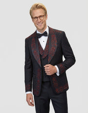 ROBERTO 3 PC RED RHINESTONE MODERN FIT LUXURY TUXEDO