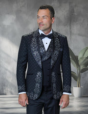 ROBERTO 3 PC WHITE RHINESTONE MODERN FIT LUXURY TUXEDO