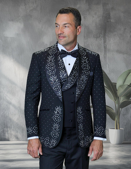 ROBERTO 3 PC WHITE RHINESTONE MODERN FIT LUXURY TUXEDO