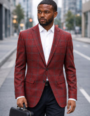SAVONA-2-BURGUNDY-STATEMENT SUPER 200'S ITALIAN PLAID WOOL FABRIC