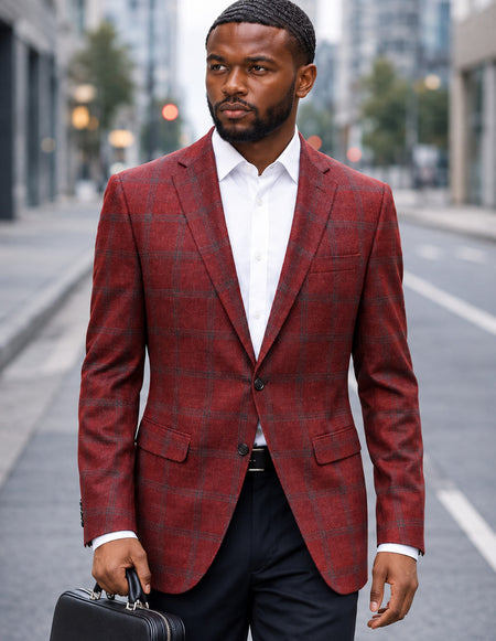 SAVONA-2-BURGUNDY-STATEMENT SUPER 200'S ITALIAN PLAID WOOL FABRIC