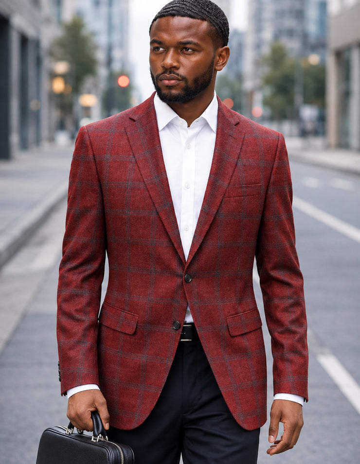 SAVONA-2-BURGUNDY-STATEMENT SUPER 200'S ITALIAN PLAID WOOL FABRIC