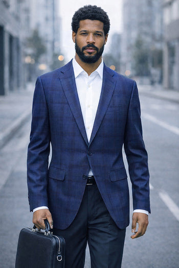 SAVONA-2-INDIGO-STATEMENT SUPER 200'S ITALIAN PLAID WOOL FABRIC