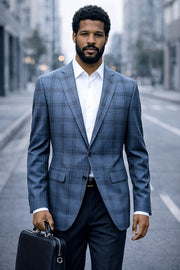 SAVONA-3-INDIGO-STATEMENT SUPER 200'S ITALIAN PLAID WOOL FABRIC