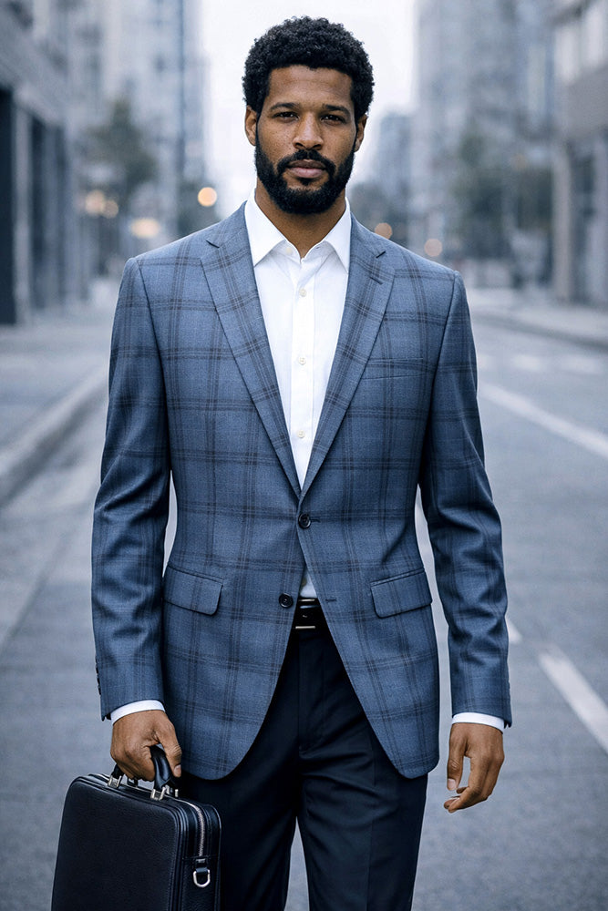 SAVONA-3-INDIGO-STATEMENT SUPER 200'S ITALIAN PLAID WOOL FABRIC