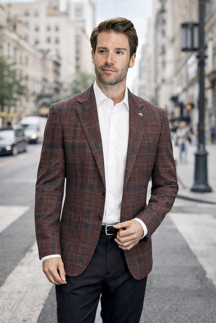 SAVONA-6-BURGUNDY-STATEMENT SUPER 200'S ITALIAN PLAID WOOL FABRIC