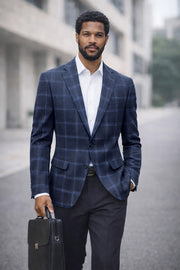SAVONA-7-BLUE-STATEMENT SUPER 200'S ITALIAN PLAID WOOL FABRIC