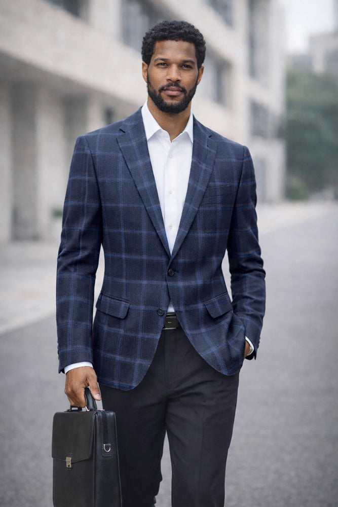 SAVONA-7-BLUE-STATEMENT SUPER 200'S ITALIAN PLAID WOOL FABRIC