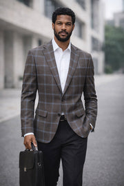 SAVONA-7-BROWN-STATEMENT SUPER 200'S ITALIAN PLAID WOOL FABRIC