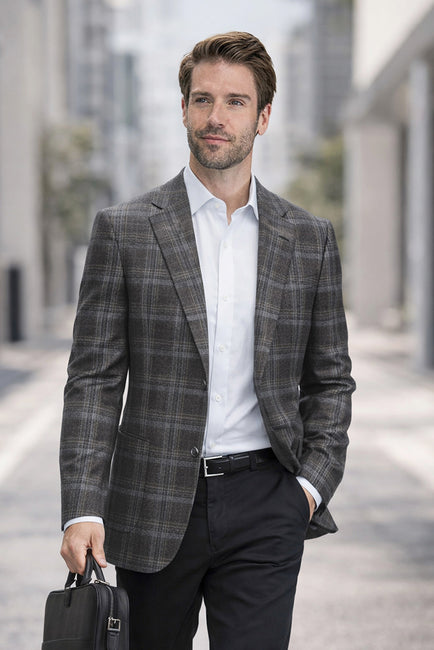 SAVONA-8-CHARCOAL-STATEMENT SUPER 200'S ITALIAN PLAID WOOL FABRIC