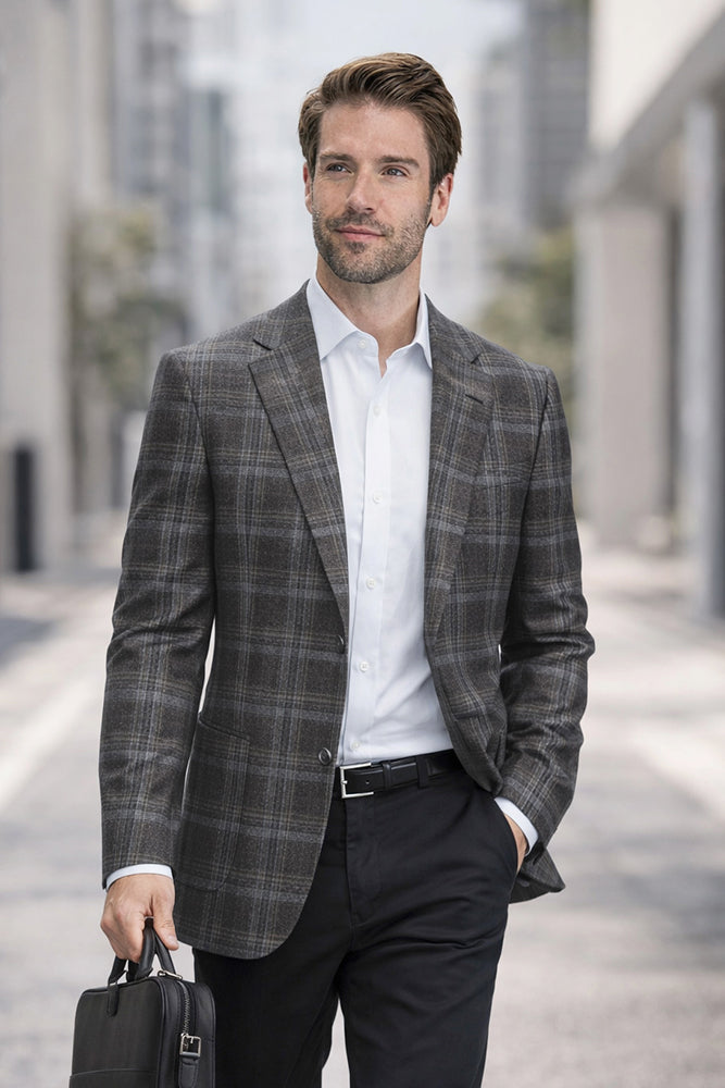 SAVONA-8-CHARCOAL-STATEMENT SUPER 200'S ITALIAN PLAID WOOL FABRIC