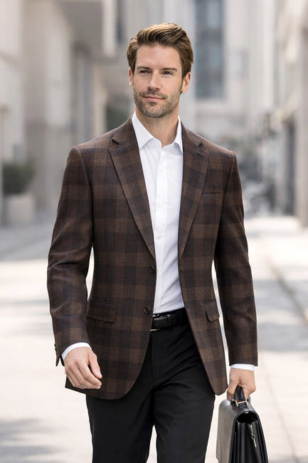 SAVONA-9-COPPER-STATEMENT SUPER 200'S ITALIAN PLAID WOOL FABRIC