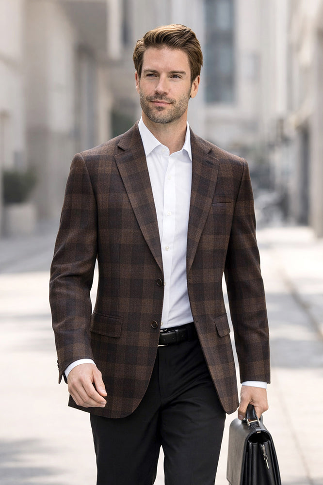 SAVONA-9-COPPER-STATEMENT SUPER 200'S ITALIAN PLAID WOOL FABRIC