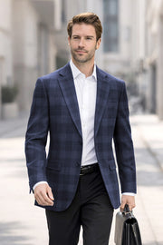 SAVONA-9-NAVY-STATEMENT SUPER 200'S ITALIAN PLAID WOOL FABRIC