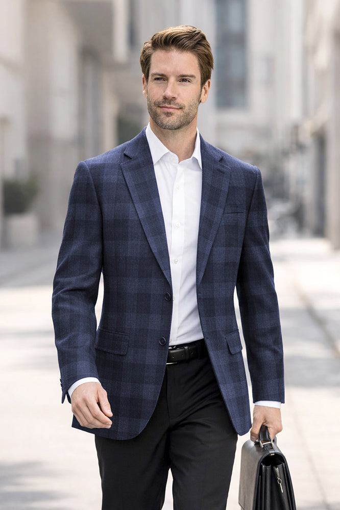 SAVONA-9-NAVY-STATEMENT SUPER 200'S ITALIAN PLAID WOOL FABRIC
