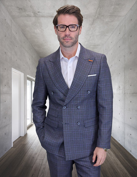 DIEGO 2 PC CHARCOAL PLAID DOUBLE BREASTED MODERN SUIT