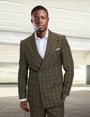 DANTE 2 PC BROWN PLAID DOUBLE BREASTED MODERN FIT SUIT