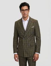 DANTE 2 PC BROWN PLAID DOUBLE BREASTED MODERN FIT SUIT