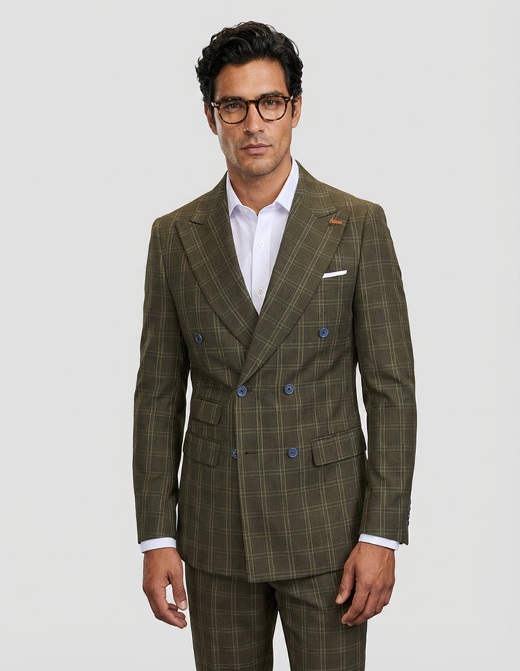 DANTE 2 PC BROWN PLAID DOUBLE BREASTED MODERN FIT SUIT