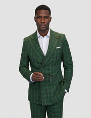 DANTE 2 PC OLIVE PLAID DOUBLE BREASTED MODERN FIT SUIT