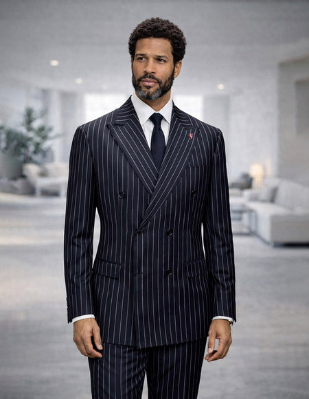 BLACK DOUBLE BREASTED BOLD PINSTRIPE