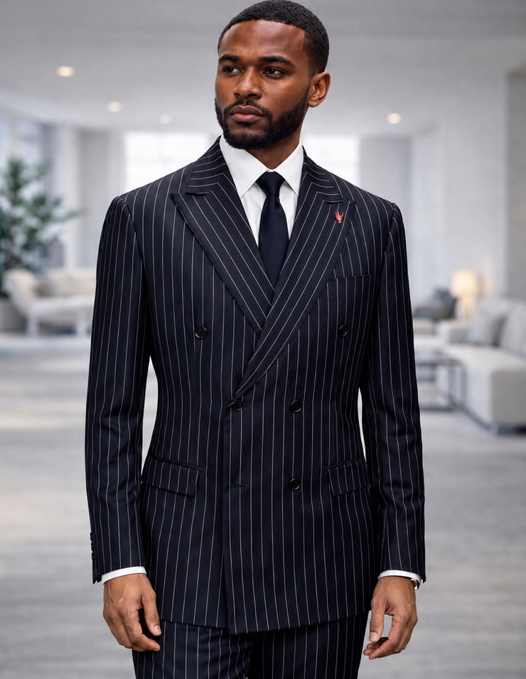 BLACK DOUBLE BREASTED BOLD PINSTRIPE