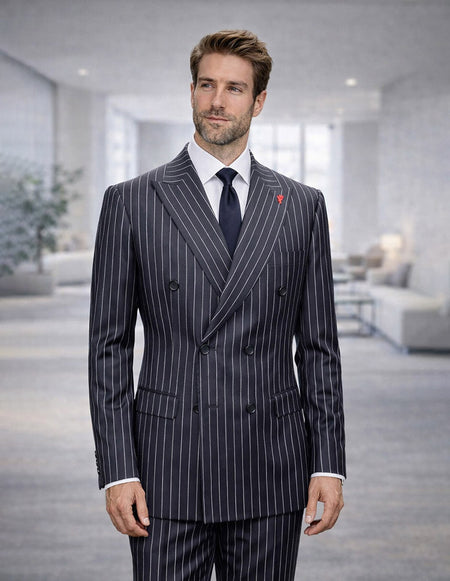 CHARCOAL DOUBLE BREASTED BOLD PINSTRIPE