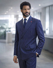 NAVY DOUBLE BREASTED BOLD PINSTRIPE