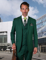 STAVROS 3 PC FORREST GREEN MODERN FIT SUIT