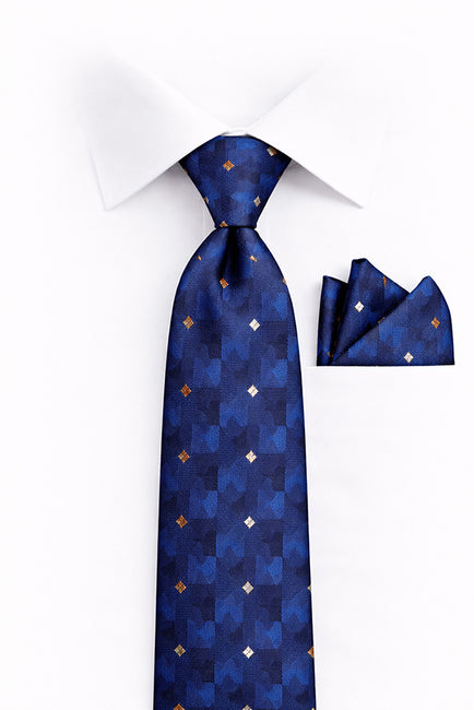NAVY DOT 2 PC TIE & HANKIE SET