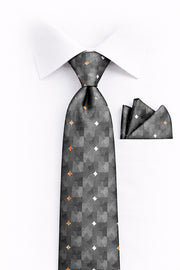 GRAY DOT 2 PC TIE & HANKIE SET