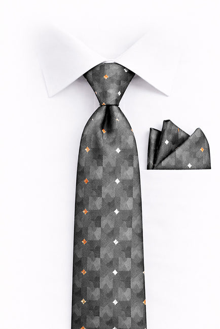 GRAY DOT 2 PC TIE & HANKIE SET