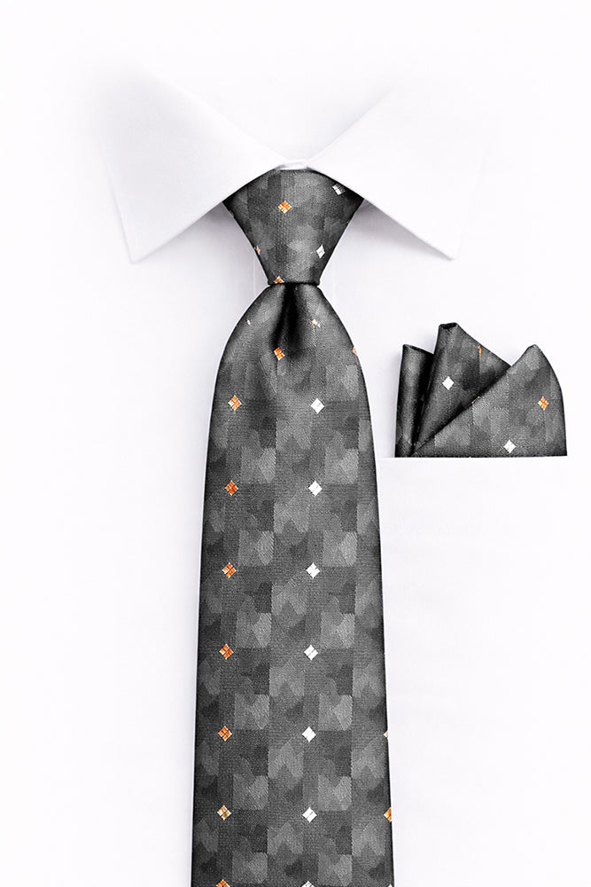 GRAY DOT 2 PC TIE & HANKIE SET
