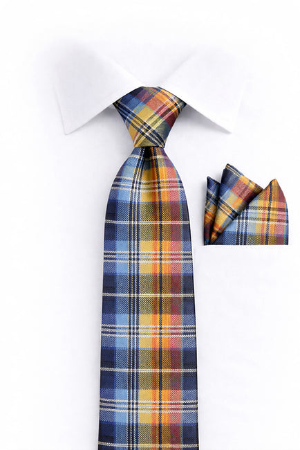 MULTI PLAID 2 PC TIE & HANKIE SET