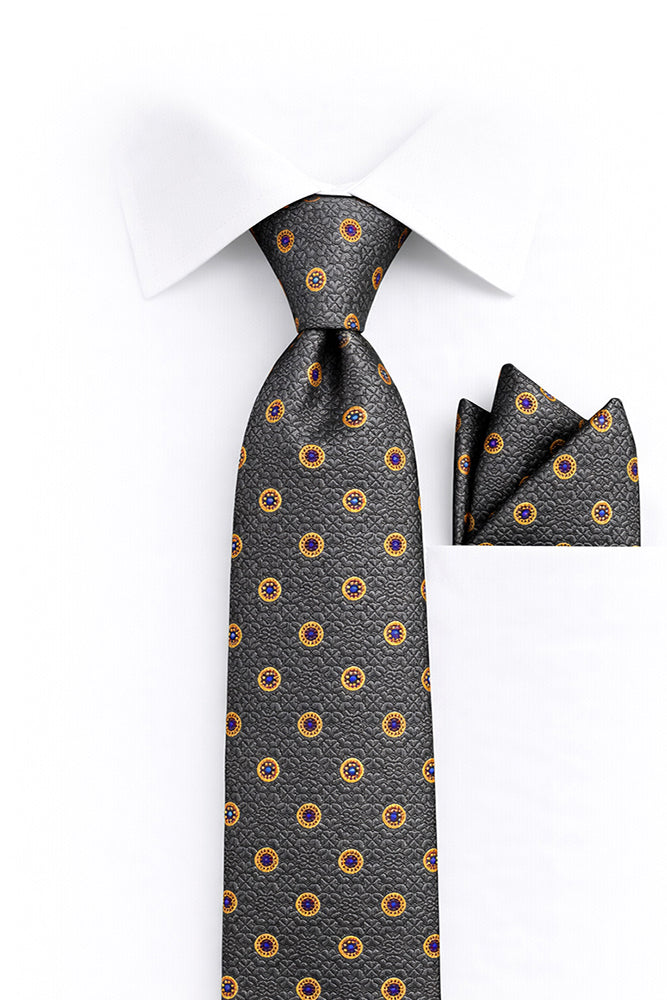 GRAY DOT 2 PC TIE & HANKIE SET