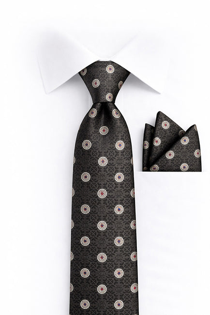 BLACK DOT 2 PC TIE & HANKIE SET